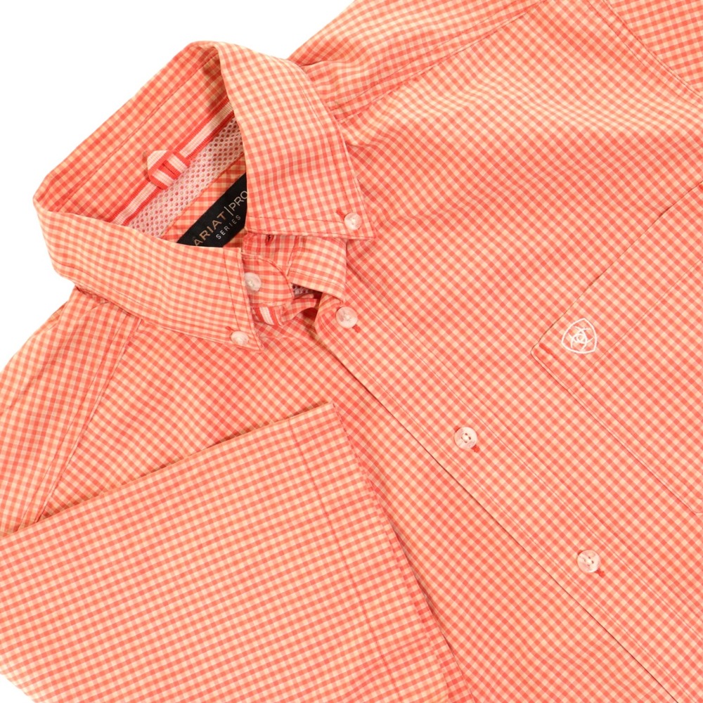 Ariat Pro Series Shirt Men S Gingham Plaid Western Short Sleeve Button Up Orange